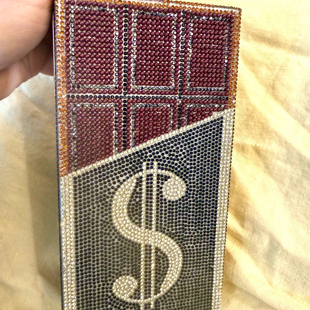 Caleesa Rhinestone Chocolate Bar/ Dollar Sign Clutch with 2 chains New In Box